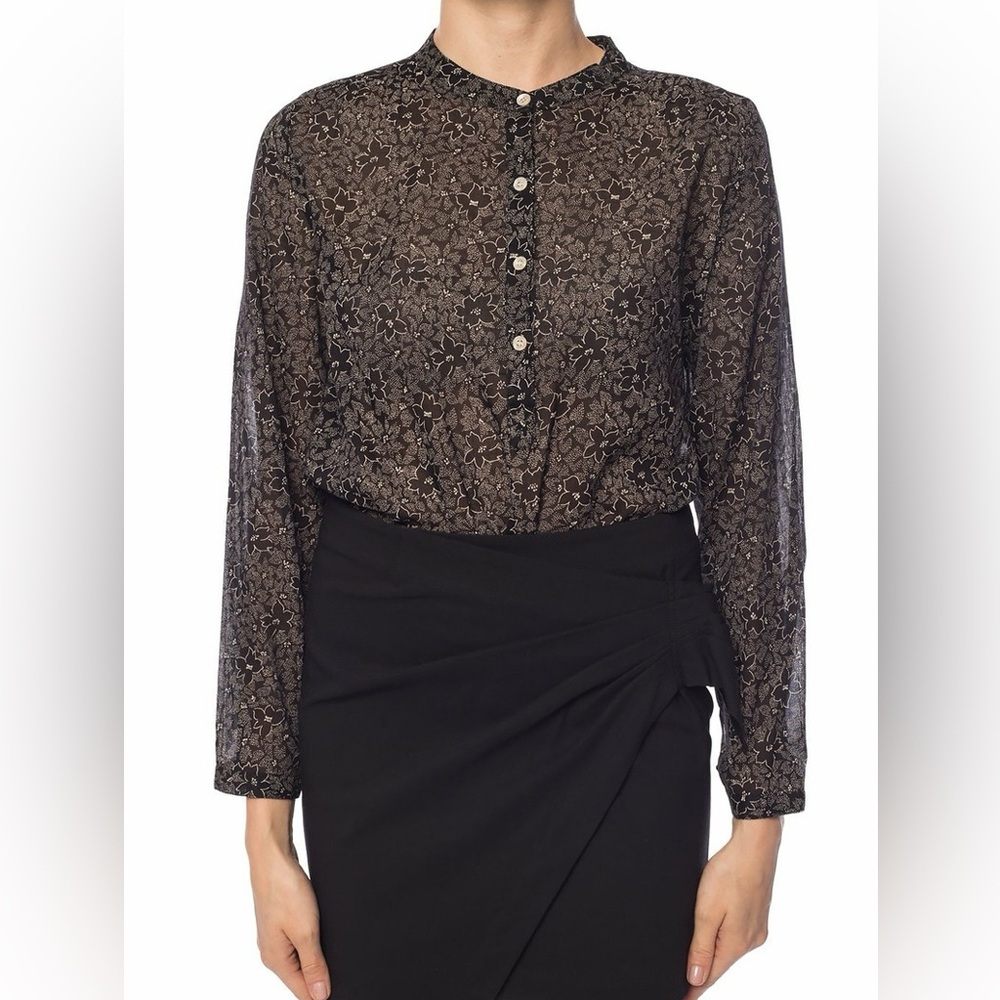 Isabel Marant Etoile Women's Mexika Black Floral Printed Cotton Blouse - Size 40